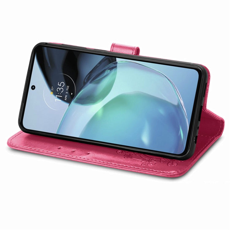 For Motorola Moto G72 Four-leaf Clasp Embossed Leather Phone Case