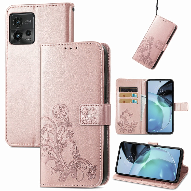 For Motorola Moto G72 Four-leaf Clasp Embossed Leather Phone Case