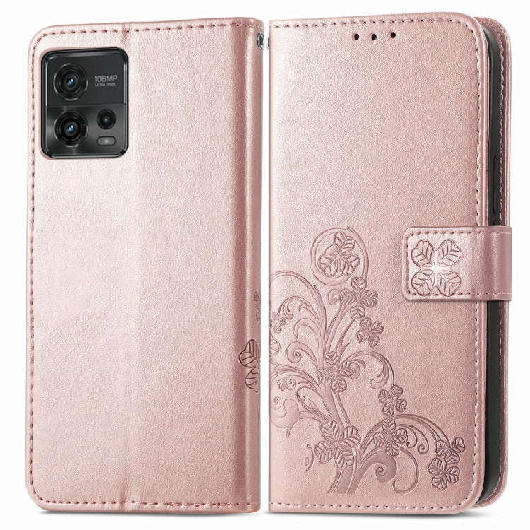 For Motorola Moto G72 Four-leaf Clasp Embossed Leather Phone Case