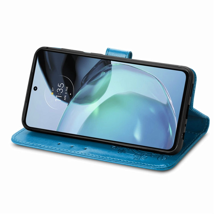 For Motorola Moto G72 Four-leaf Clasp Embossed Leather Phone Case