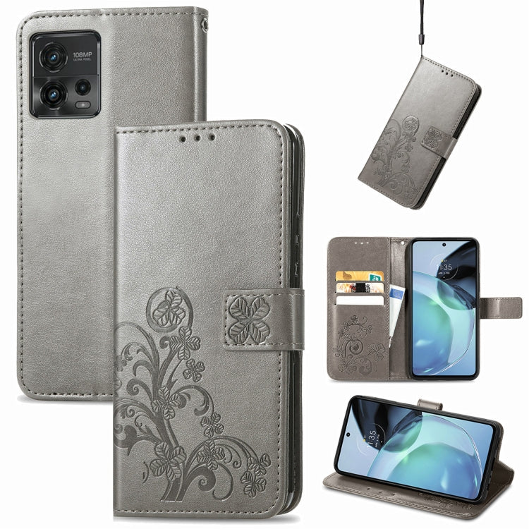 For Motorola Moto G72 Four-leaf Clasp Embossed Leather Phone Case