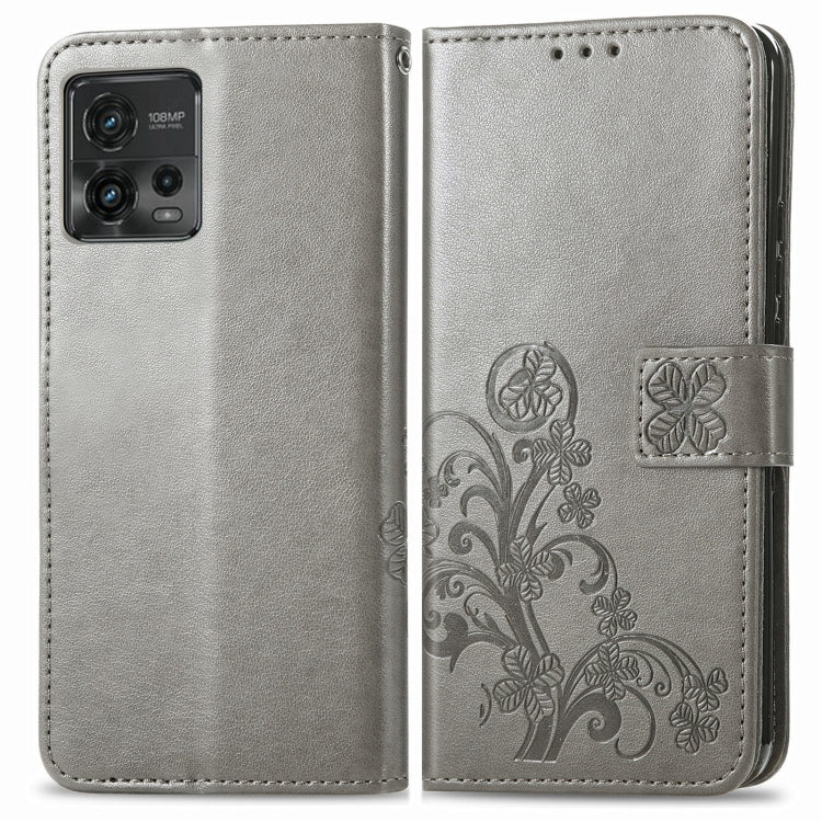 For Motorola Moto G72 Four-leaf Clasp Embossed Leather Phone Case