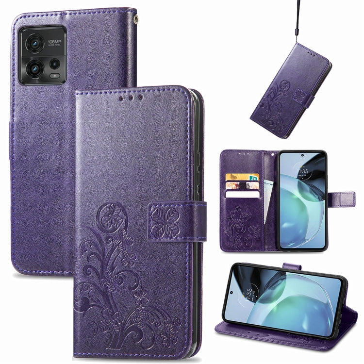 For Motorola Moto G72 Four-leaf Clasp Embossed Leather Phone Case