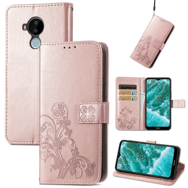 For Nokia C30 Four-leaf Clasp Embossed Leather Phone Case