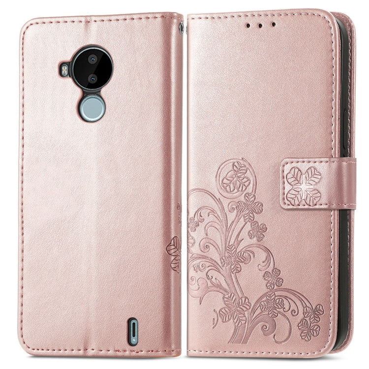 For Nokia C30 Four-leaf Clasp Embossed Leather Phone Case