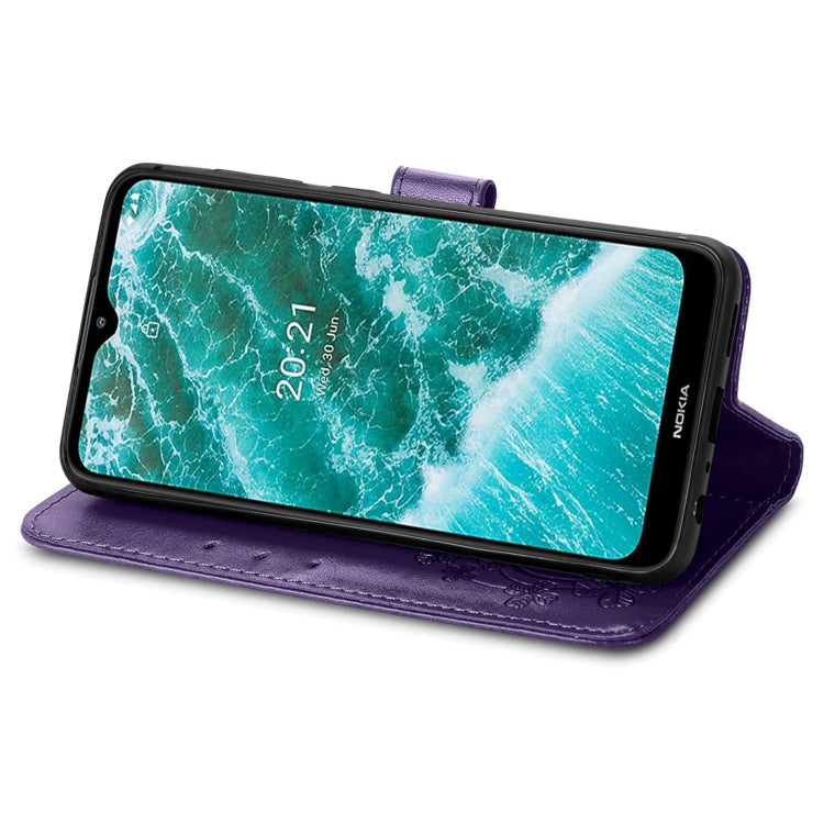 For Nokia C30 Four-leaf Clasp Embossed Leather Phone Case