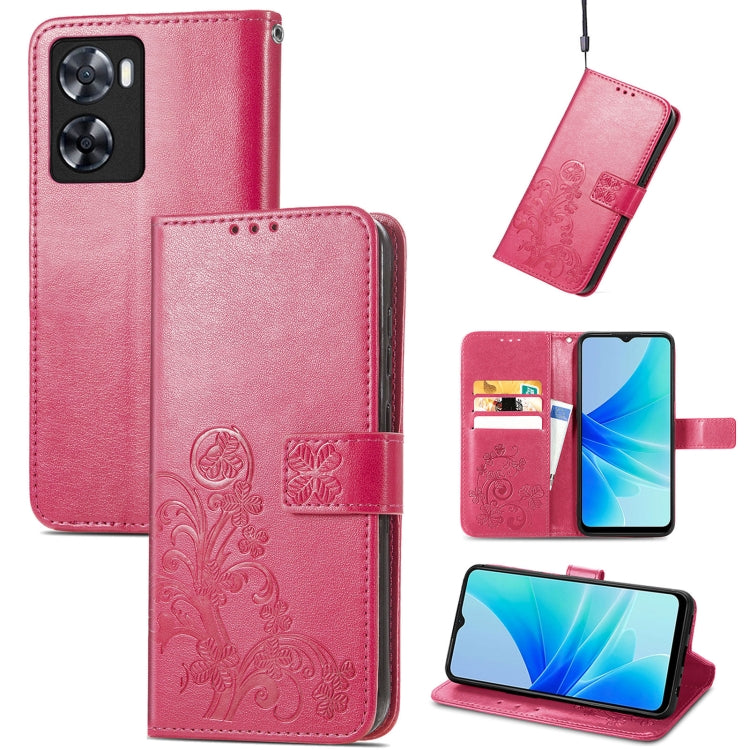 For OPPO A57 4G Four-leaf Clasp Embossed Buckle Leather Phone Case