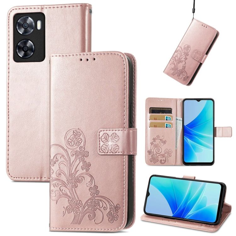For OPPO A57 4G Four-leaf Clasp Embossed Buckle Leather Phone Case