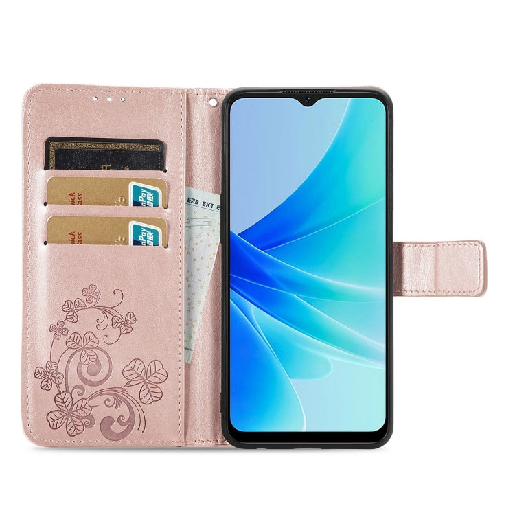 For OPPO A57 4G Four-leaf Clasp Embossed Buckle Leather Phone Case