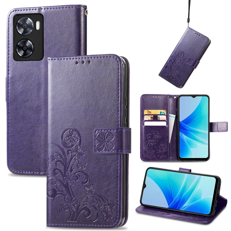 For OPPO A57 4G Four-leaf Clasp Embossed Buckle Leather Phone Case