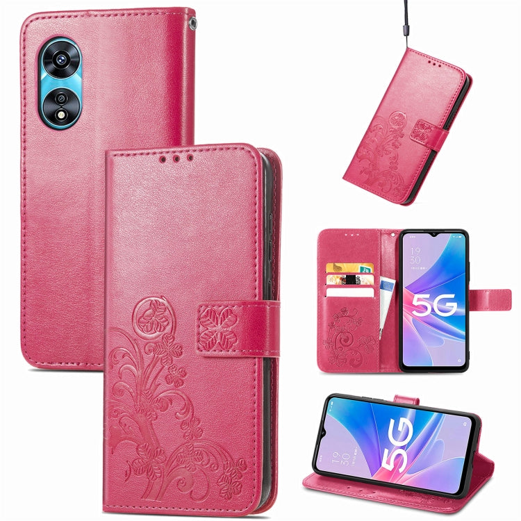 For OPPO A97 5G Four-leaf Clasp Embossed Buckle Leather Phone Case