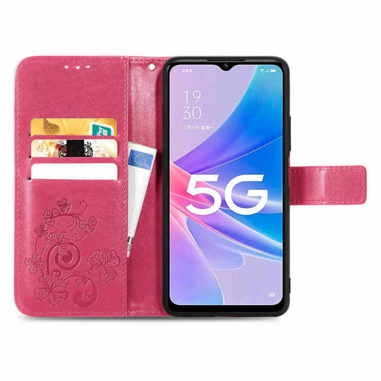 For OPPO A97 5G Four-leaf Clasp Embossed Buckle Leather Phone Case