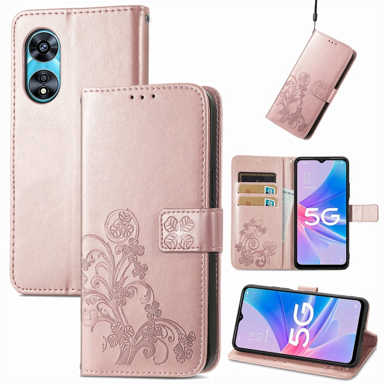 For OPPO A97 5G Four-leaf Clasp Embossed Buckle Leather Phone Case