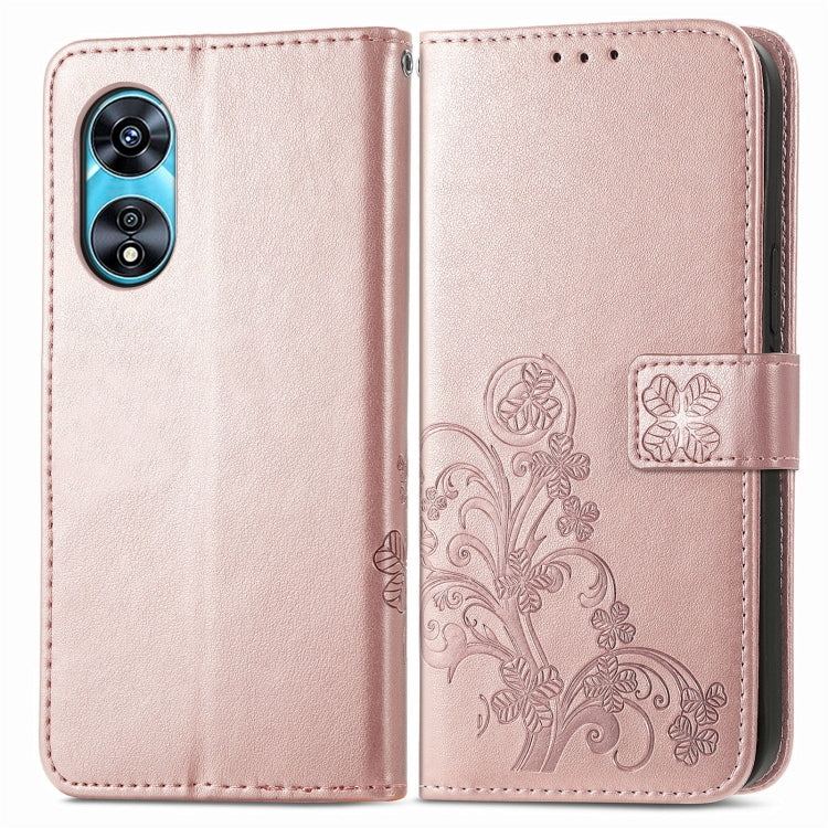 For OPPO A97 5G Four-leaf Clasp Embossed Buckle Leather Phone Case
