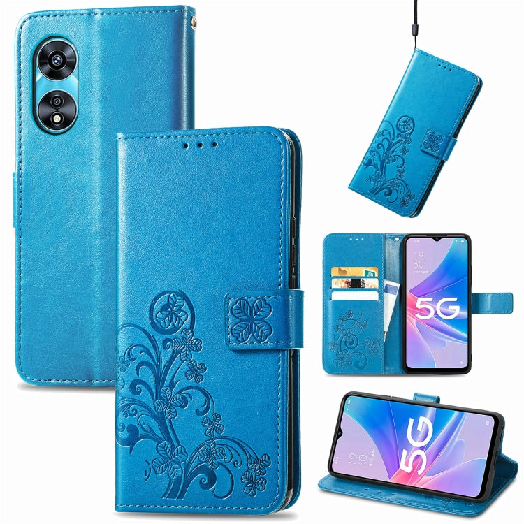 For OPPO A97 5G Four-leaf Clasp Embossed Buckle Leather Phone Case