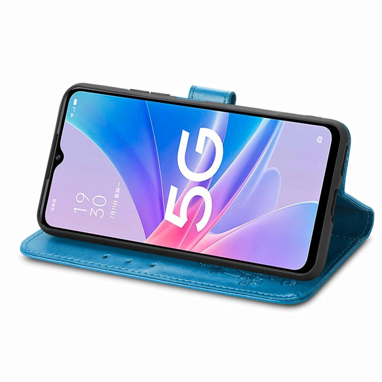 For OPPO A97 5G Four-leaf Clasp Embossed Buckle Leather Phone Case