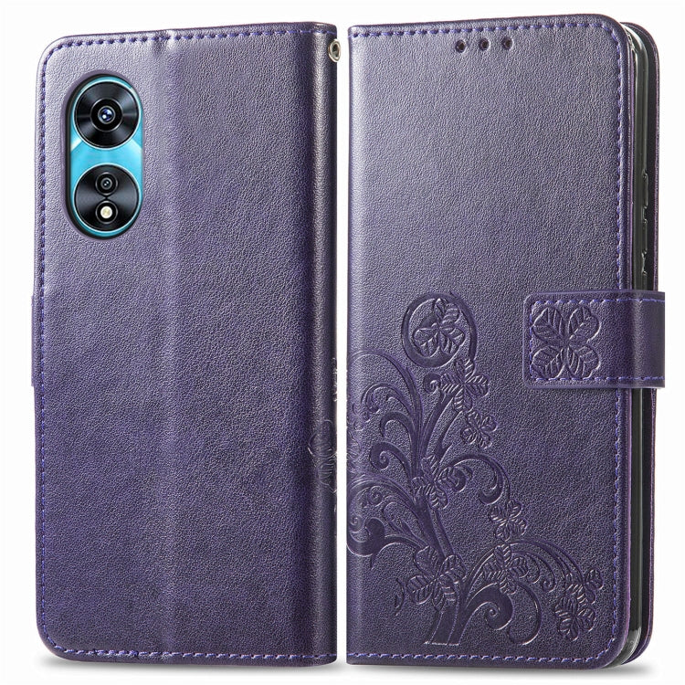 For OPPO A97 5G Four-leaf Clasp Embossed Buckle Leather Phone Case
