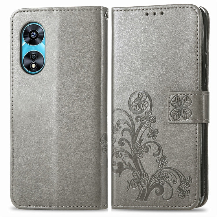 For OPPO A97 5G Four-leaf Clasp Embossed Buckle Leather Phone Case