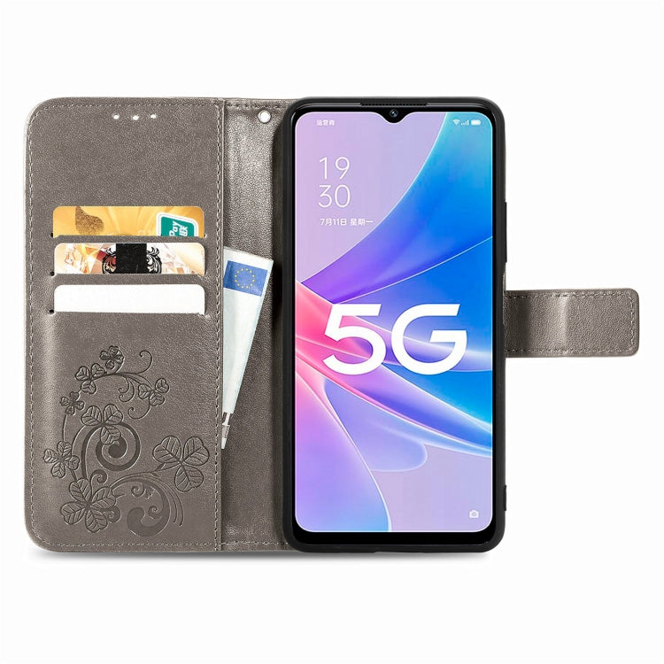 For OPPO A97 5G Four-leaf Clasp Embossed Buckle Leather Phone Case