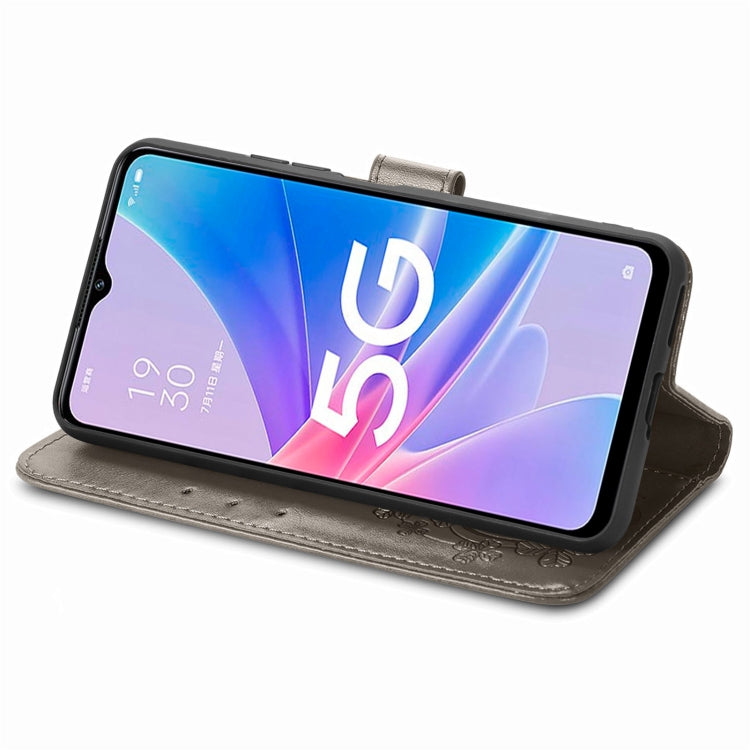 For OPPO A97 5G Four-leaf Clasp Embossed Buckle Leather Phone Case