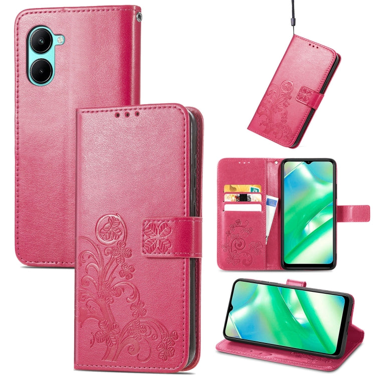 For Realme C33 Four-leaf Clasp Embossed Buckle Leather Phone Case