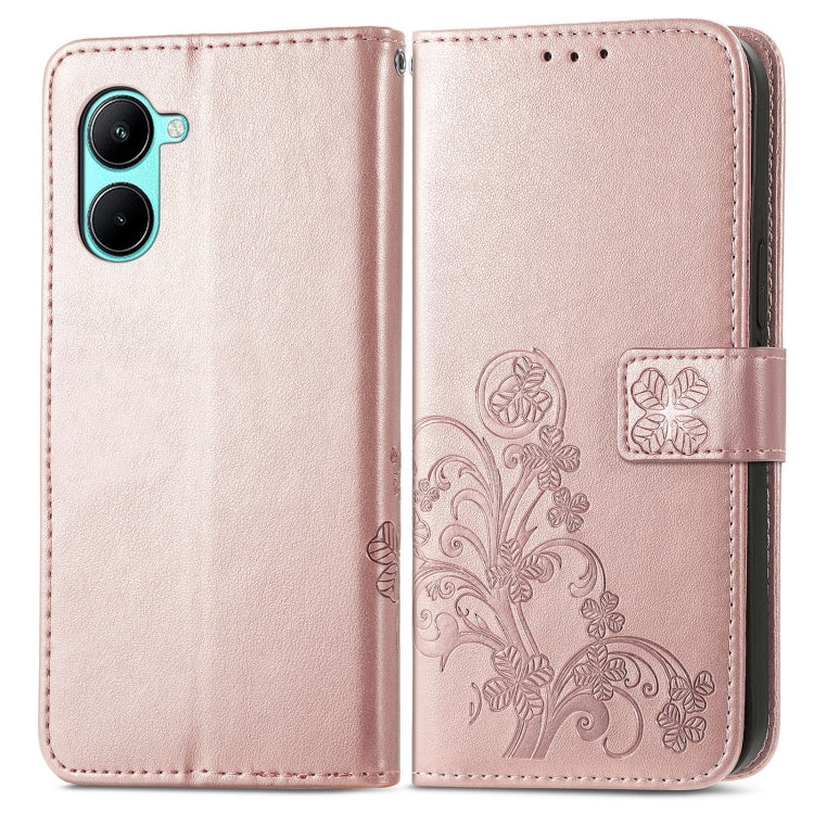 For Realme C33 Four-leaf Clasp Embossed Buckle Leather Phone Case