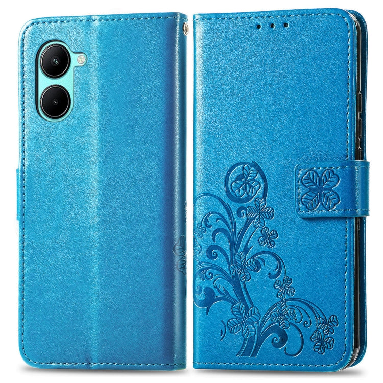For Realme C33 Four-leaf Clasp Embossed Buckle Leather Phone Case