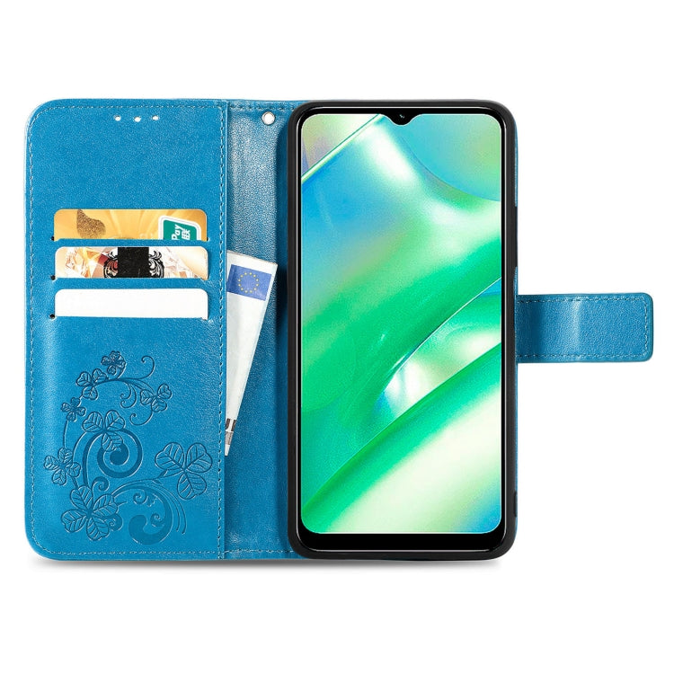 For Realme C33 Four-leaf Clasp Embossed Buckle Leather Phone Case