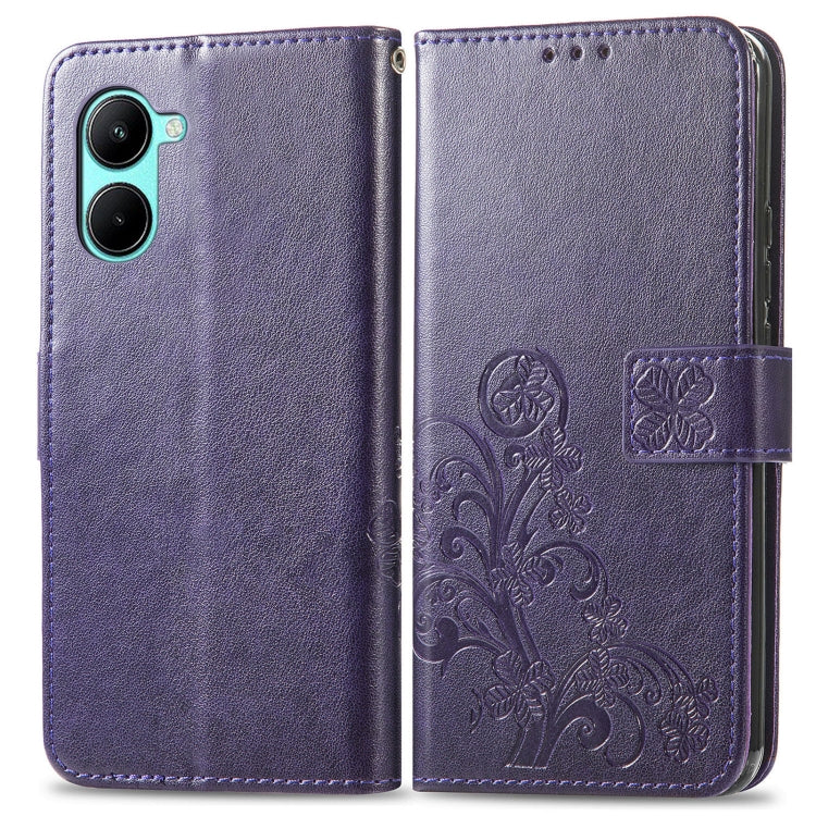 For Realme C33 Four-leaf Clasp Embossed Buckle Leather Phone Case