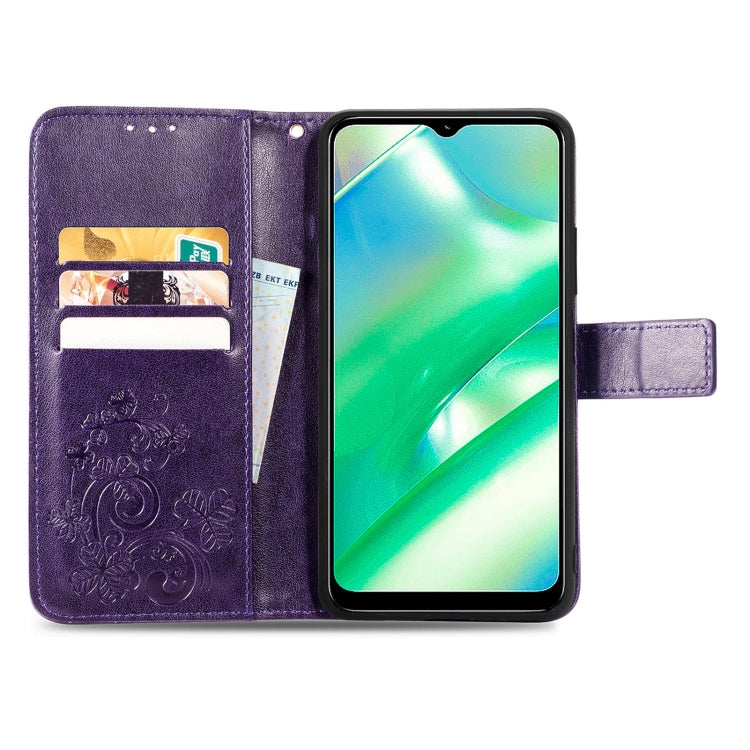 For Realme C33 Four-leaf Clasp Embossed Buckle Leather Phone Case