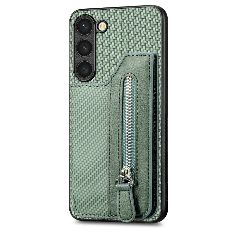 For Samsung Galaxy S23 5G Carbon Fiber Flip Zipper Wallet Phone Case