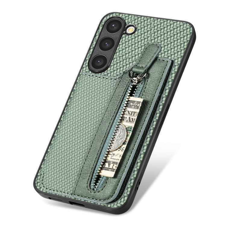 For Samsung Galaxy S23 5G Carbon Fiber Flip Zipper Wallet Phone Case