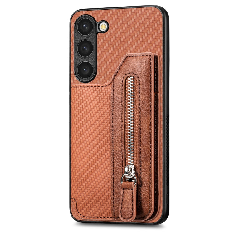 For Samsung Galaxy S23 5G Carbon Fiber Flip Zipper Wallet Phone Case