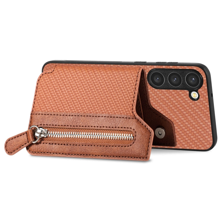 For Samsung Galaxy S23 5G Carbon Fiber Flip Zipper Wallet Phone Case