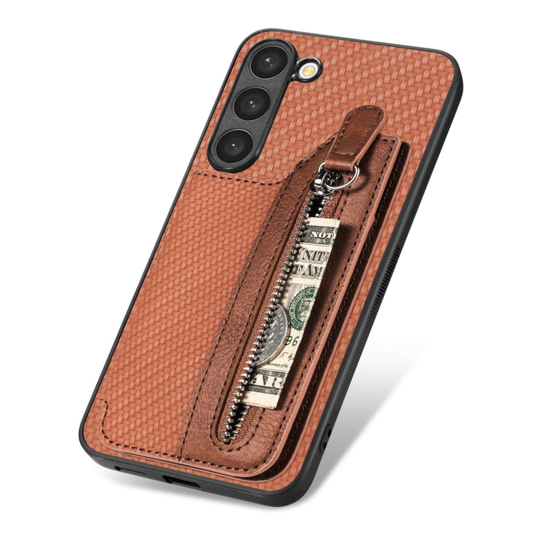 For Samsung Galaxy S23 5G Carbon Fiber Flip Zipper Wallet Phone Case