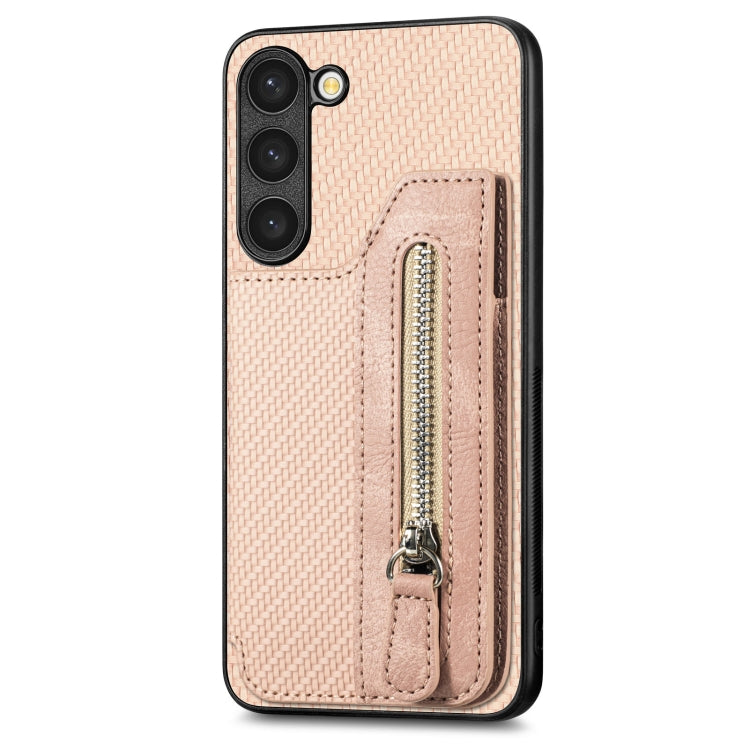For Samsung Galaxy S23 5G Carbon Fiber Flip Zipper Wallet Phone Case