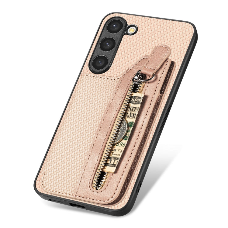 For Samsung Galaxy S23 5G Carbon Fiber Flip Zipper Wallet Phone Case