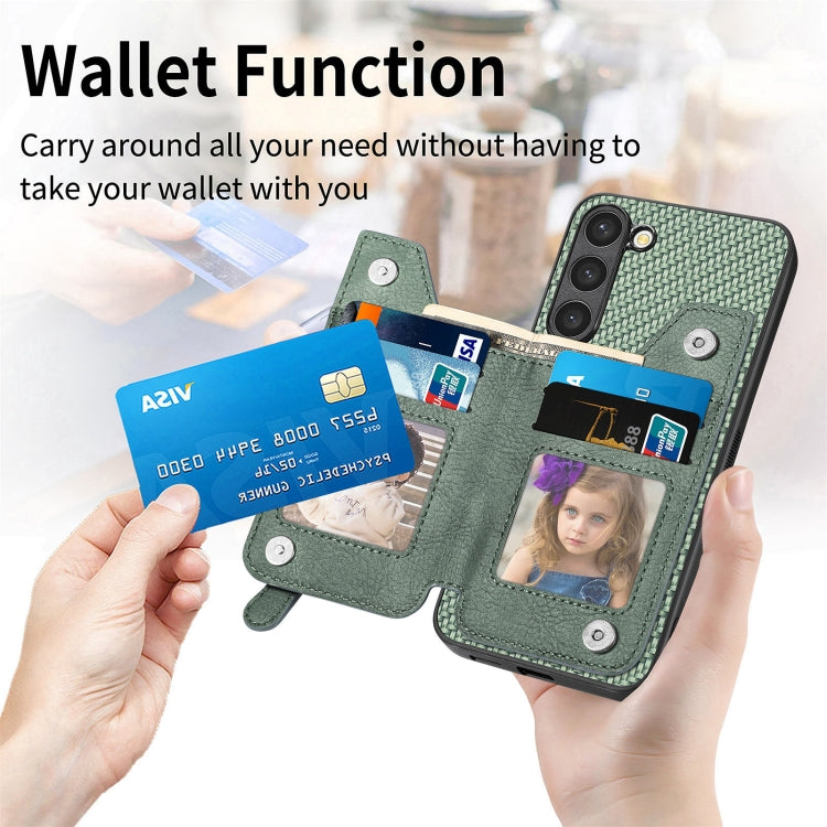 For Samsung Galaxy S23 5G Carbon Fiber Flip Zipper Wallet Phone Case