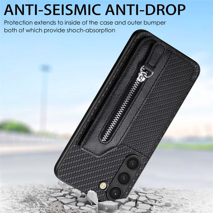 For Samsung Galaxy S23 5G Carbon Fiber Flip Zipper Wallet Phone Case