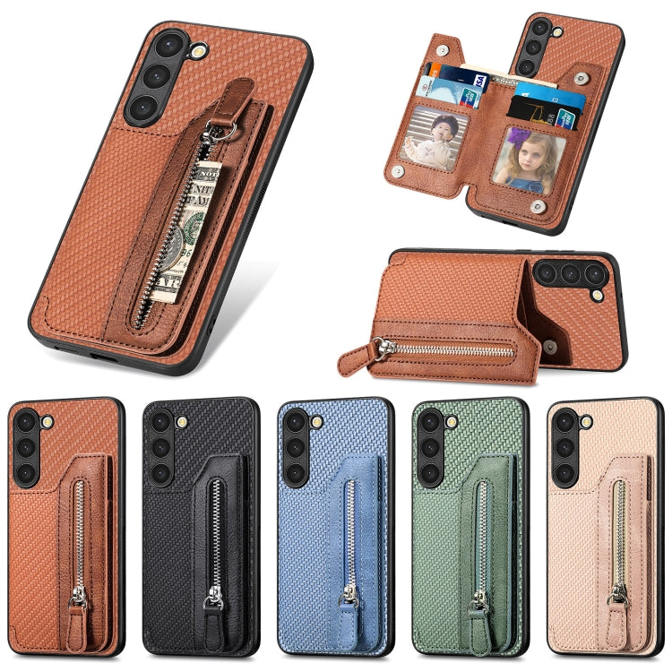 For Samsung Galaxy S23 5G Carbon Fiber Flip Zipper Wallet Phone Case