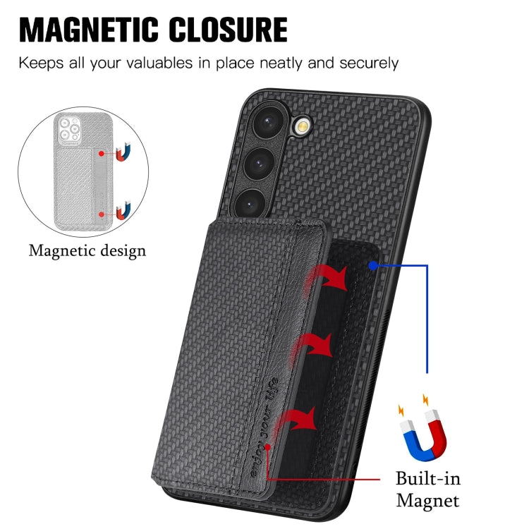 For Samsung Galaxy S23 5G Carbon Fiber Magnetic Card Bag Phone Case