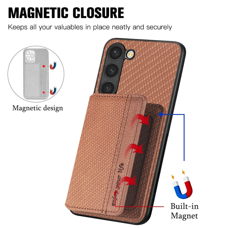 For Samsung Galaxy S23 5G Carbon Fiber Magnetic Card Bag Phone Case