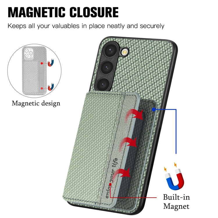 For Samsung Galaxy S23 5G Carbon Fiber Magnetic Card Bag Phone Case