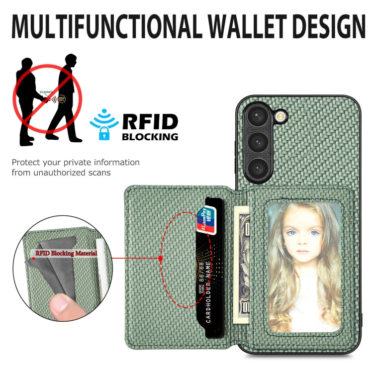 For Samsung Galaxy S23 5G Carbon Fiber Magnetic Card Bag Phone Case