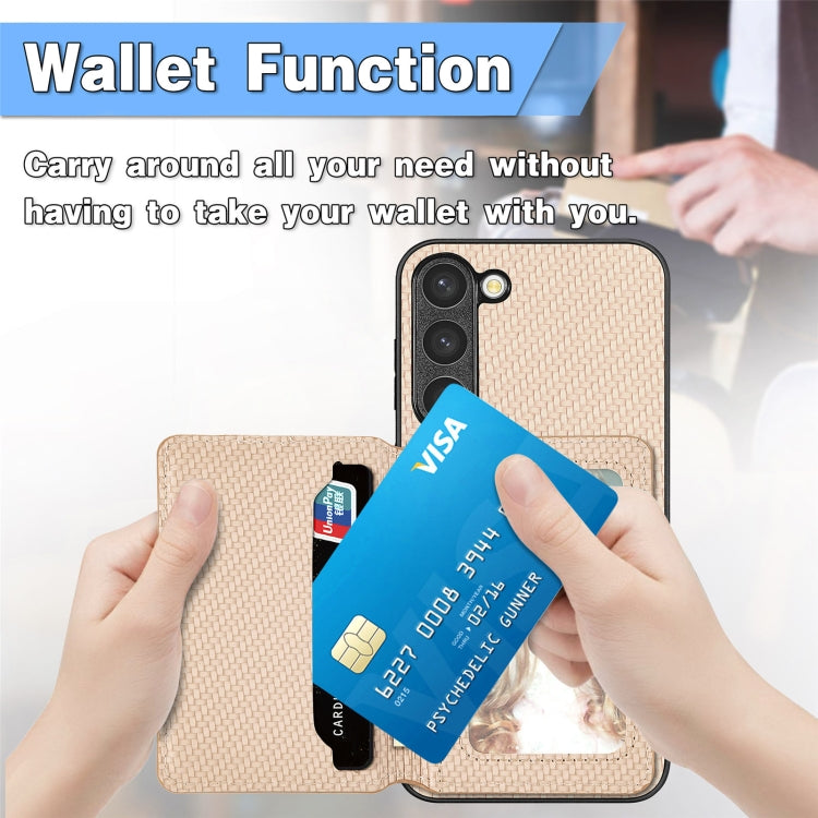 For Samsung Galaxy S23 5G Carbon Fiber Magnetic Card Bag Phone Case