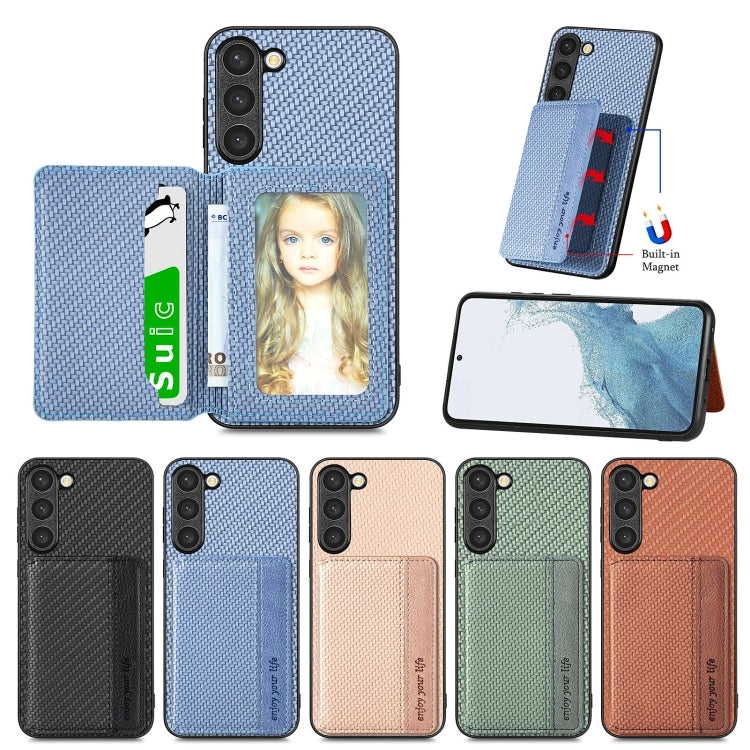 For Samsung Galaxy S23 5G Carbon Fiber Magnetic Card Bag Phone Case