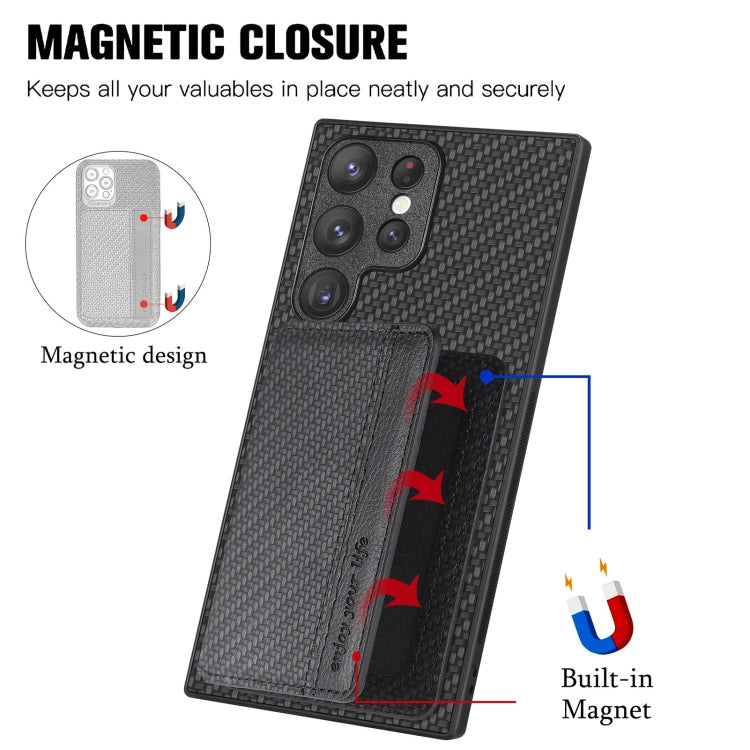 For Samsung Galaxy S23 Ultra 5G Carbon Fiber Magnetic Card Bag Phone Case