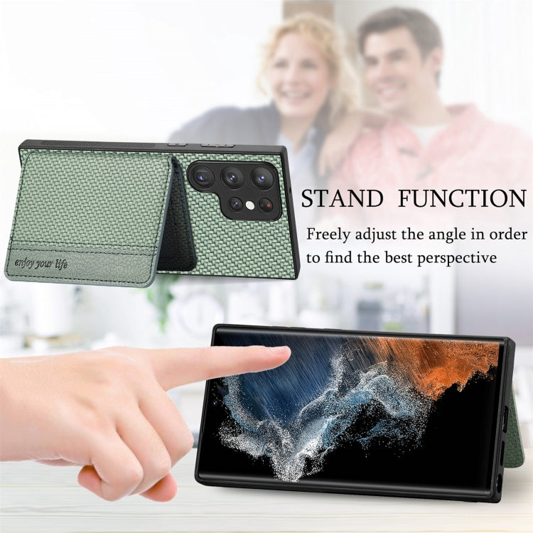 For Samsung Galaxy S23 Ultra 5G Carbon Fiber Magnetic Card Bag Phone Case