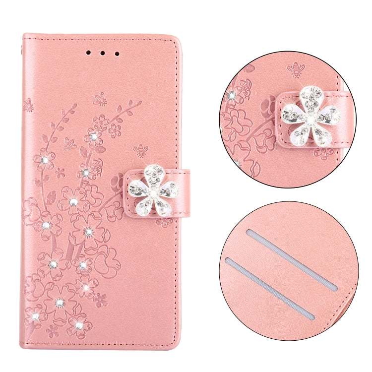 Plum Blossom Pattern Diamond Encrusted Leather Case for Galaxy S9 , with Holder & Card Slots