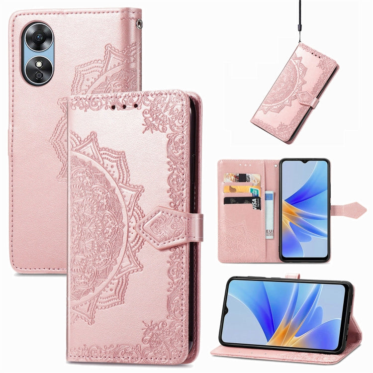 For OPPO  A17 Mandala Flower Embossed Leather Phone Case